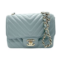 CHANEL Shoulder Bag V Stitch Gray Blue Gold Women's z2262