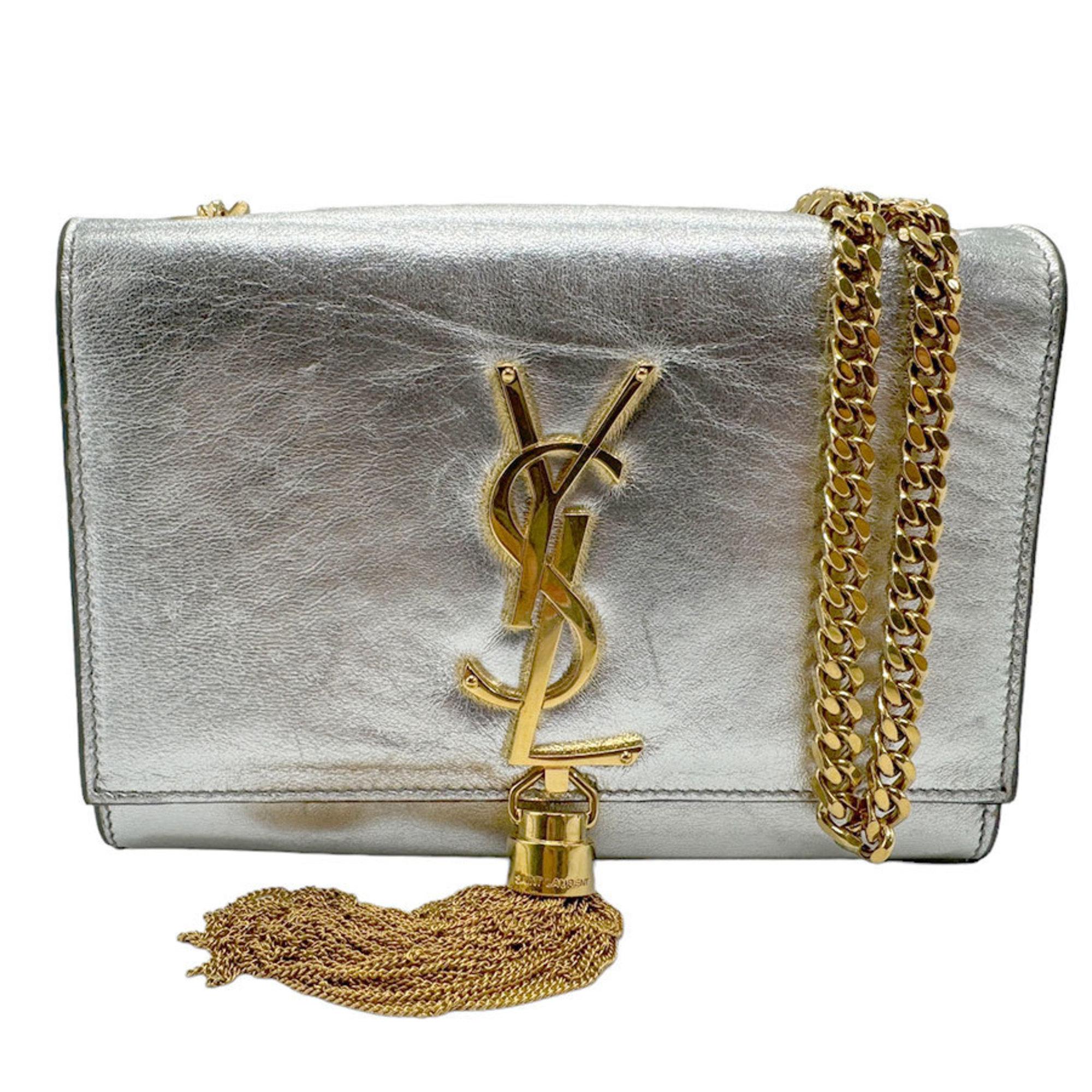 Saint Laurent shoulder bag leather metal silver gold women's z2237