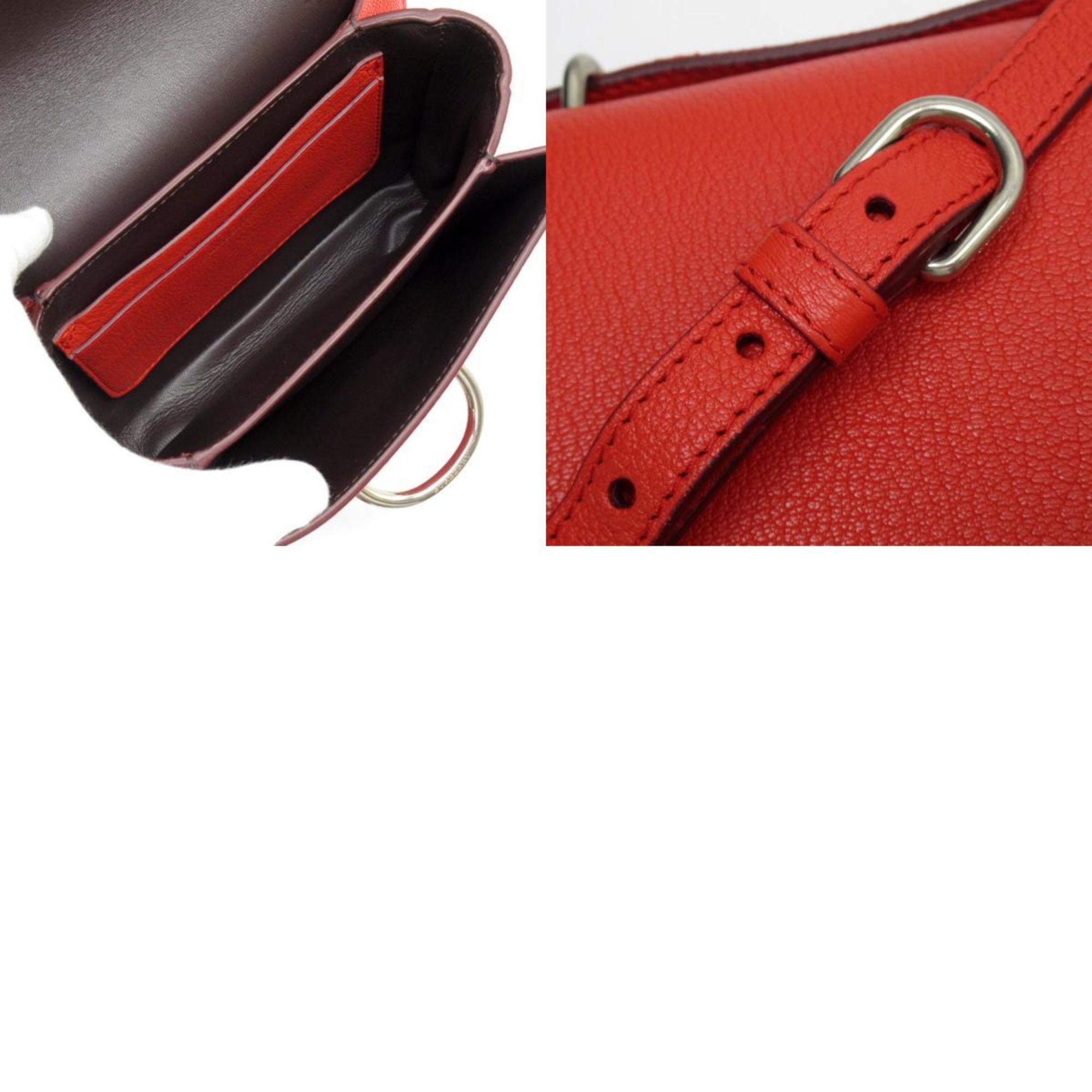 Burberry Shoulder Bag Leather Red Silver Women's w0670a