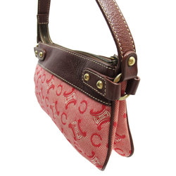 CELINE Shoulder Bag Canvas Leather Red Brown Gold Women's w0719g