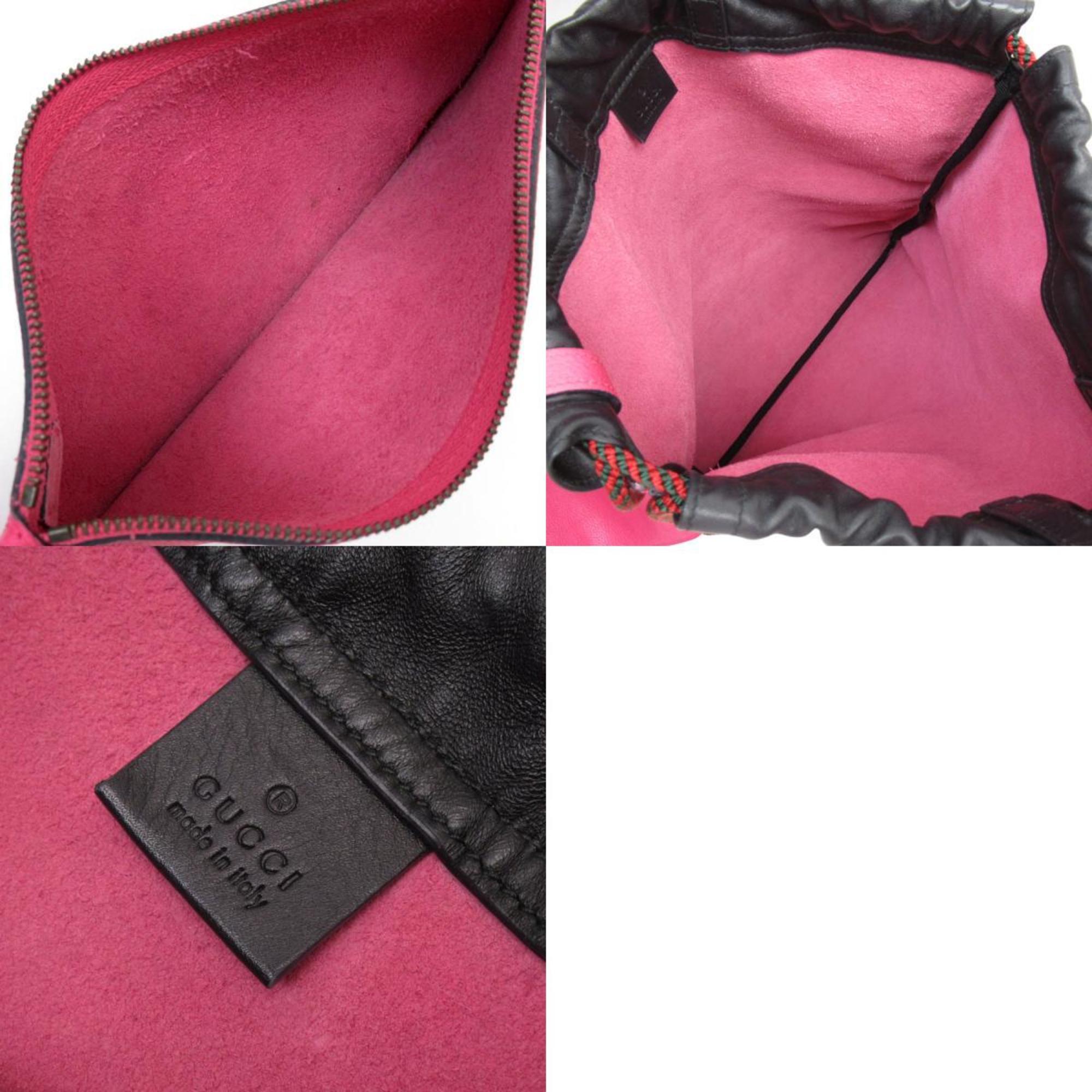 GUCCI Backpack Leather Pink Black Men's Women's w0709j