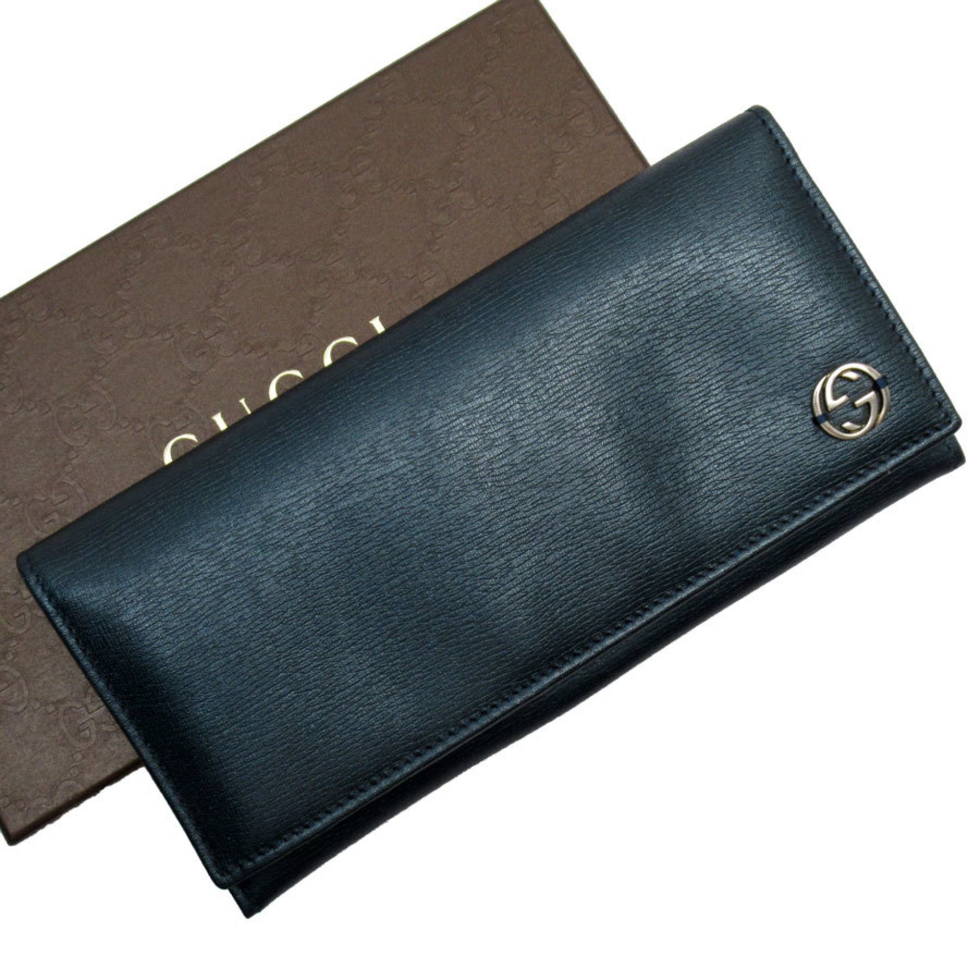 GUCCI Bi-fold long wallet leather metallic dark blue silver men's 256348 w0724j