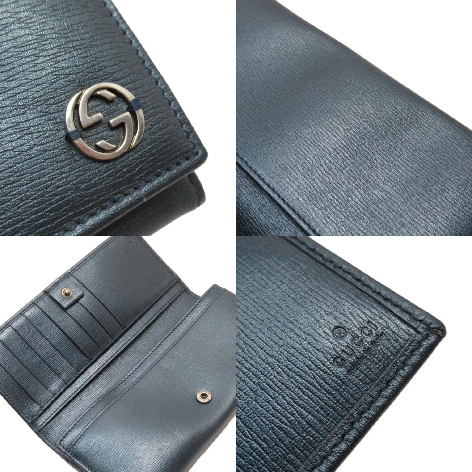 GUCCI Bi-fold long wallet leather metallic dark blue silver men's 256348 w0724j