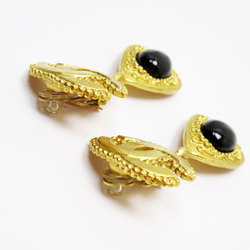 CHANEL Earrings Coco Mark Metal Stone Gold Black Women's w0684a