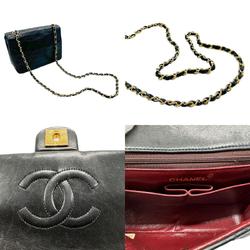 CHANEL Shoulder Bag Matelasse Leather Metal Black Gold Women's z2240