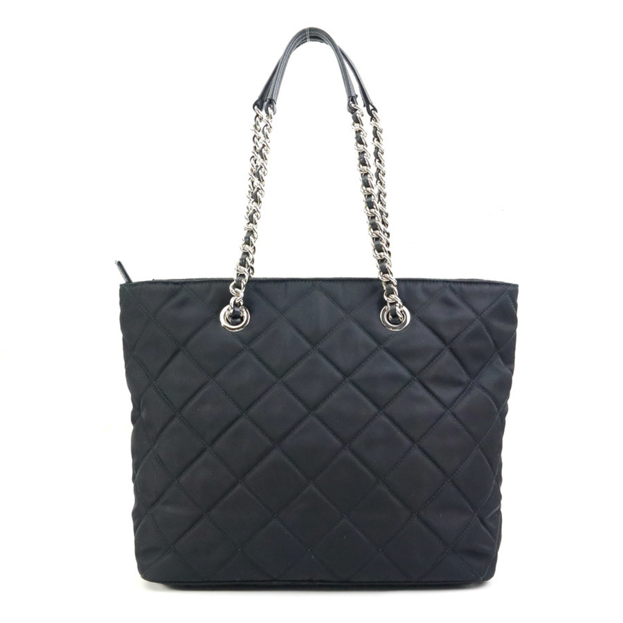 PRADA shoulder bag quilted nylon black silver women's e59078g