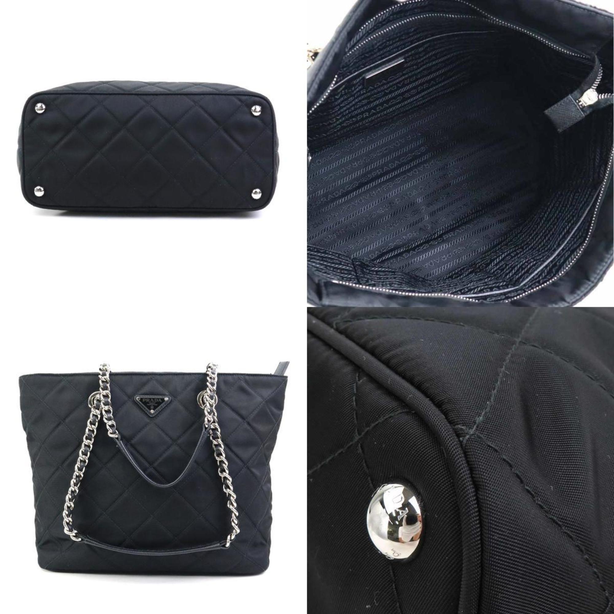 PRADA shoulder bag quilted nylon black silver women's e59078g