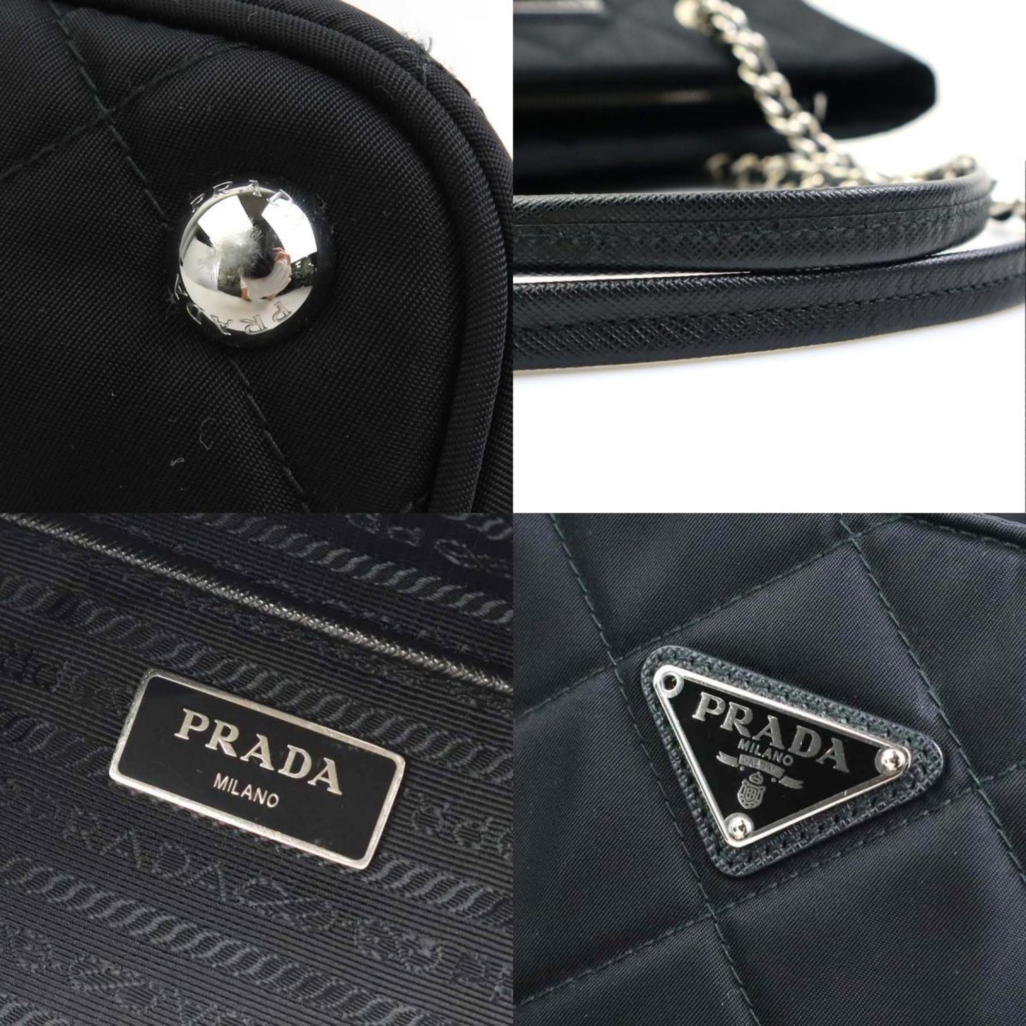 PRADA shoulder bag quilted nylon black silver women's e59078g