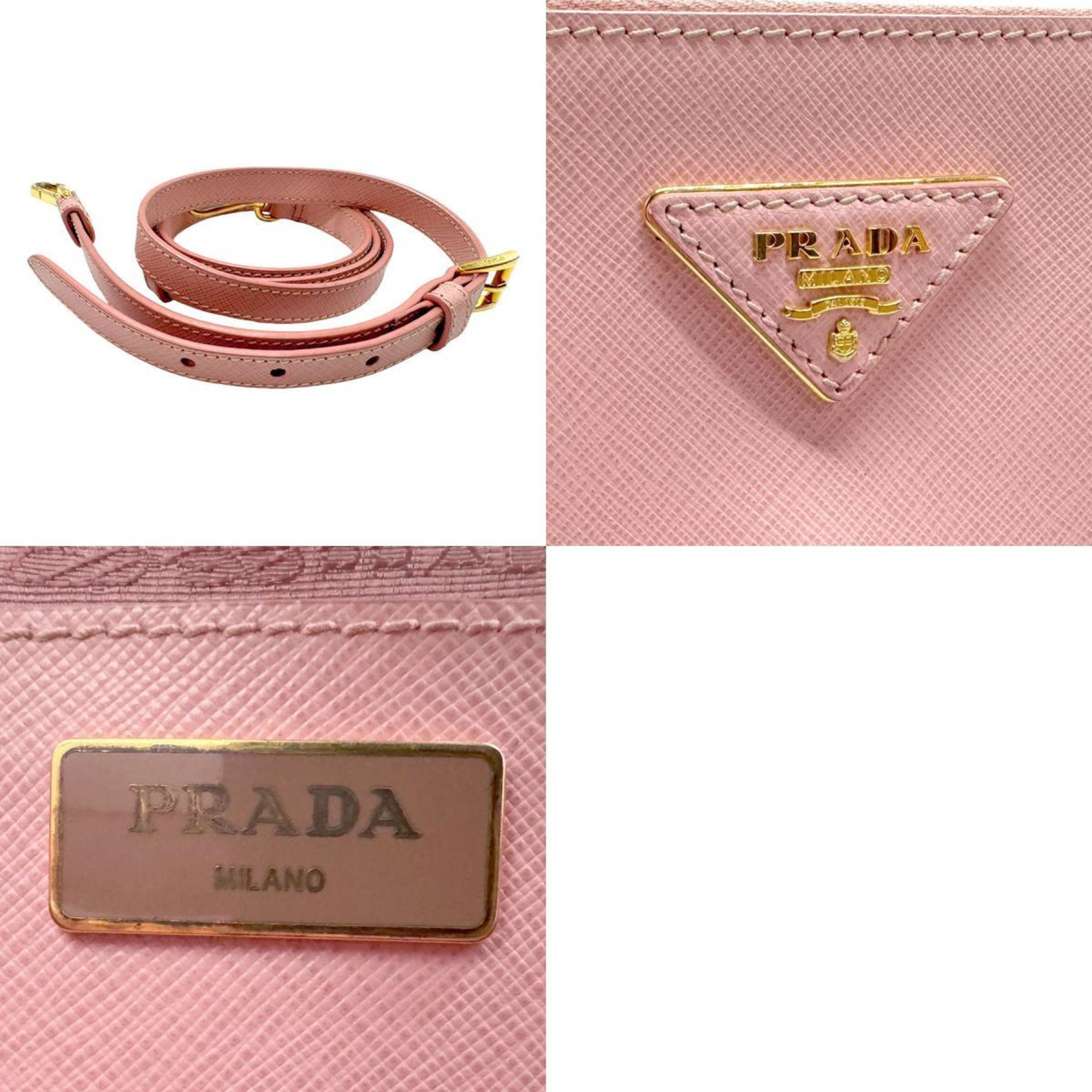 PRADA handbag shoulder bag leather light pink gold ladies n0326