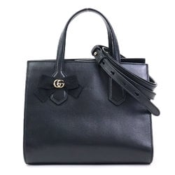 GUCCI Handbag Shoulder Bag GG Marmont Ribbon Leather Black Gold Women's 448089 e59079a