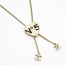 CHANEL Necklace No.5 Heart Metal Enamel Gold Off-White Black Women's w0662j