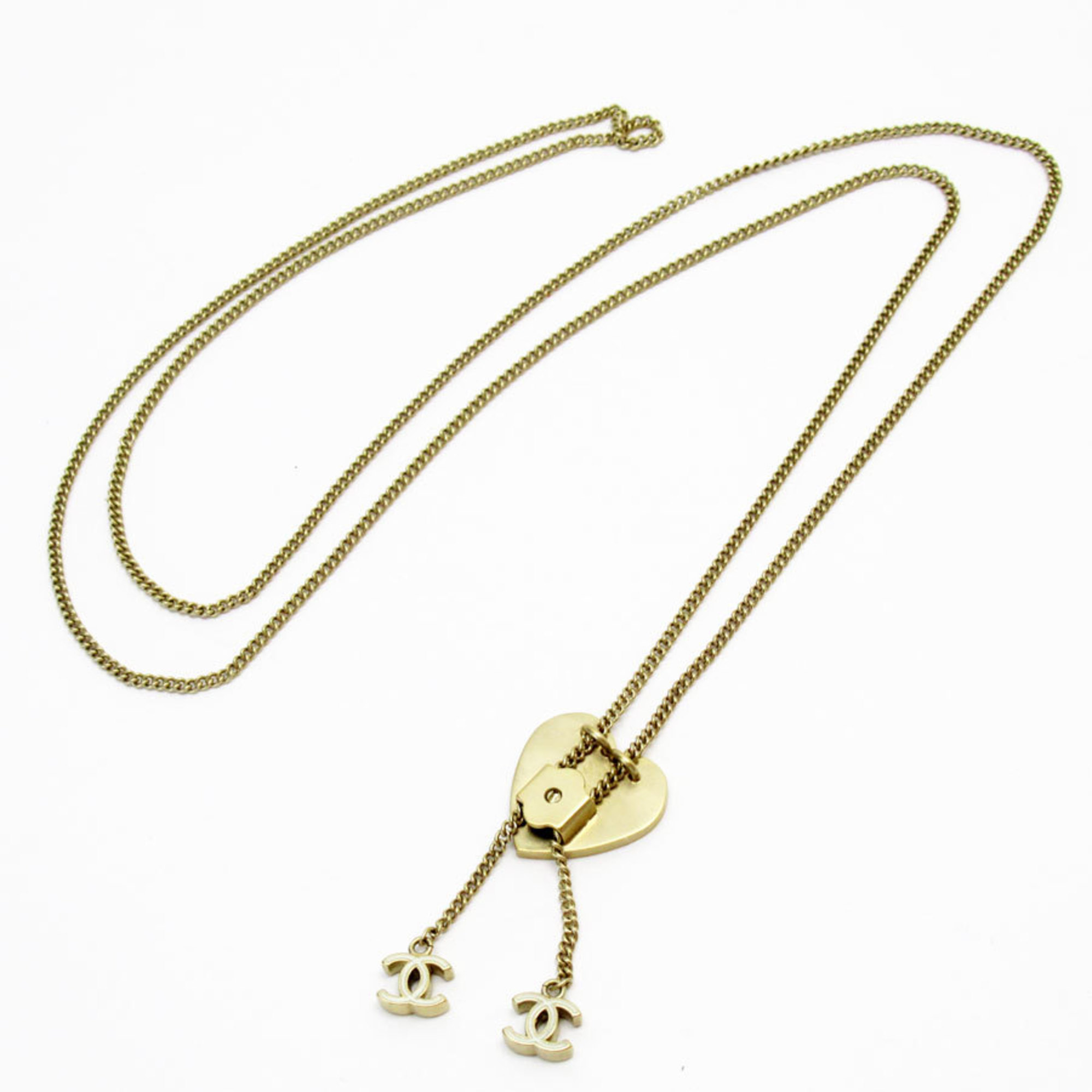 CHANEL Necklace No.5 Heart Metal Enamel Gold Off-White Black Women's w0662j