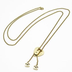 CHANEL Necklace No.5 Heart Metal Enamel Gold Off-White Black Women's w0662j