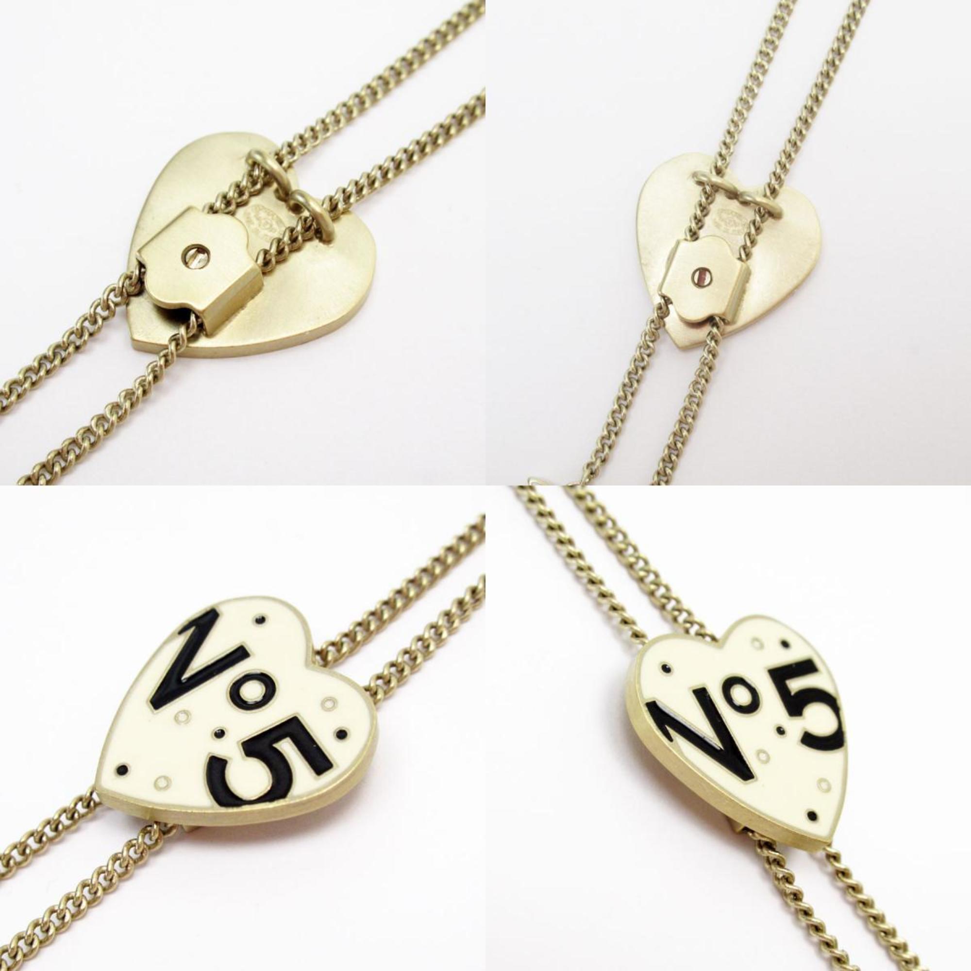 CHANEL Necklace No.5 Heart Metal Enamel Gold Off-White Black Women's w0662j