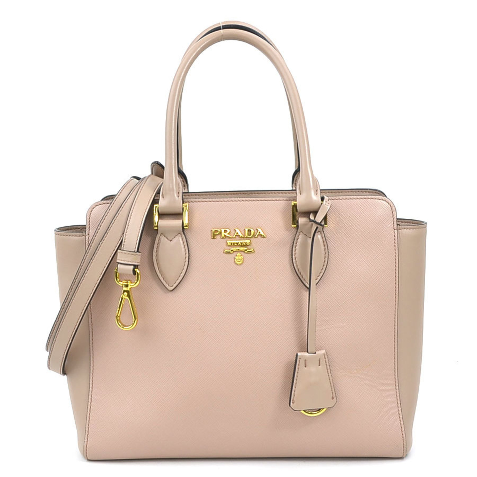 PRADA handbag shoulder bag leather pink beige gold ladies e59074a