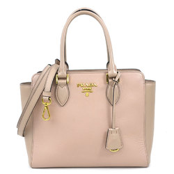 PRADA handbag shoulder bag leather pink beige gold ladies e59074a