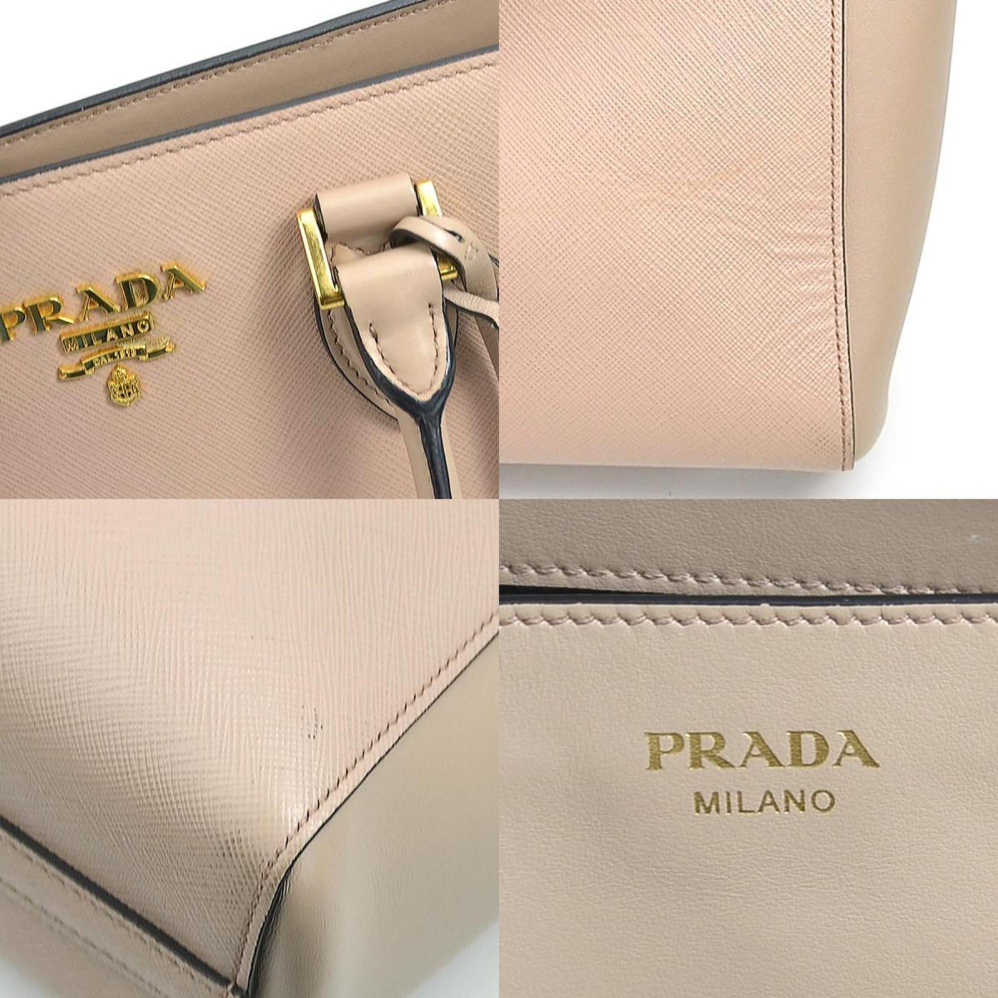 PRADA handbag shoulder bag leather pink beige gold ladies e59074a