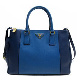 PRADA handbag shoulder bag leather blue navy gold ladies w0721a