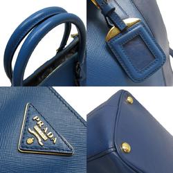 PRADA handbag shoulder bag leather blue navy gold ladies w0721a