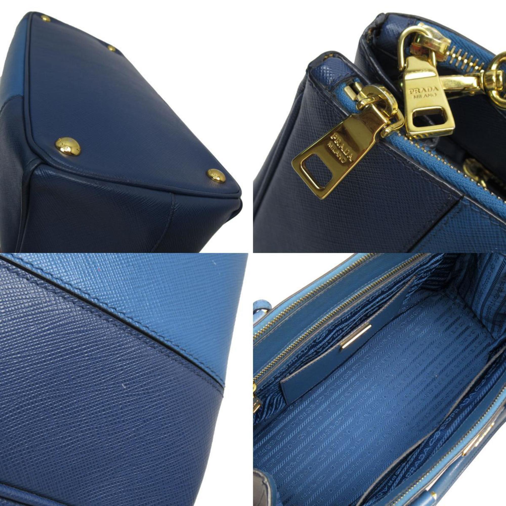 PRADA handbag shoulder bag leather blue navy gold ladies w0721a