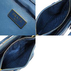 PRADA handbag shoulder bag leather blue navy gold ladies w0721a