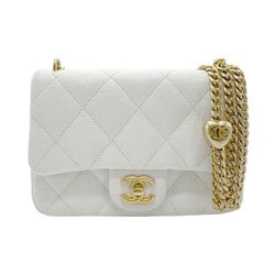 CHANEL Shoulder Bag Caviar Skin Leather White Gold Women's z2263