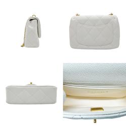 CHANEL Shoulder Bag Caviar Skin Leather White Gold Women's z2263