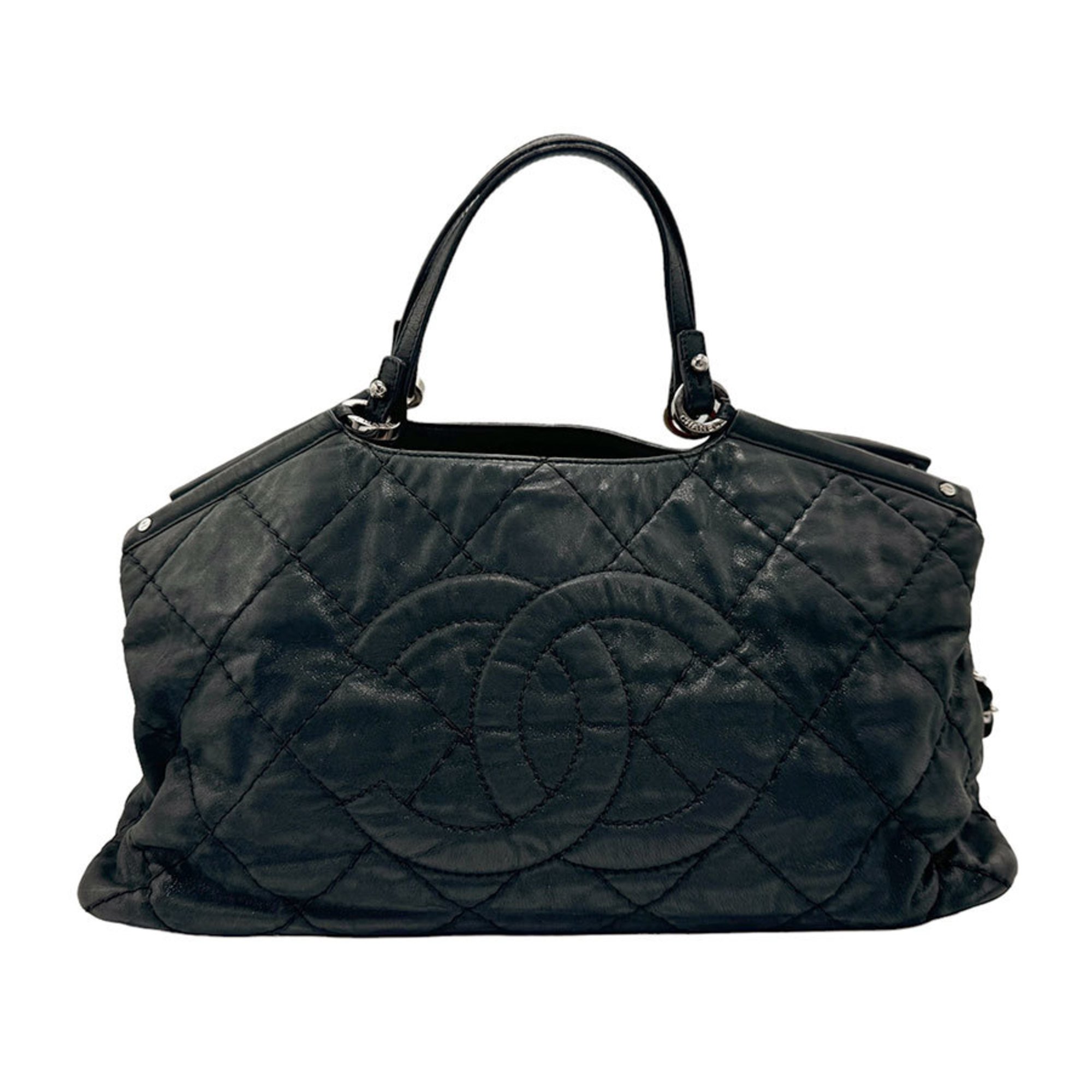 CHANEL Handbag Shoulder Bag Leather Black Women's n0307