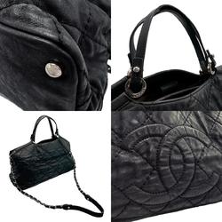 CHANEL Handbag Shoulder Bag Leather Black Women's n0307