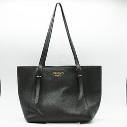 PRADA Tote Bag Leather Black Gold Men Women PD424