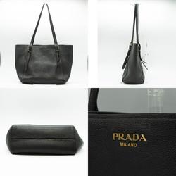 PRADA Tote Bag Leather Black Gold Men Women PD424