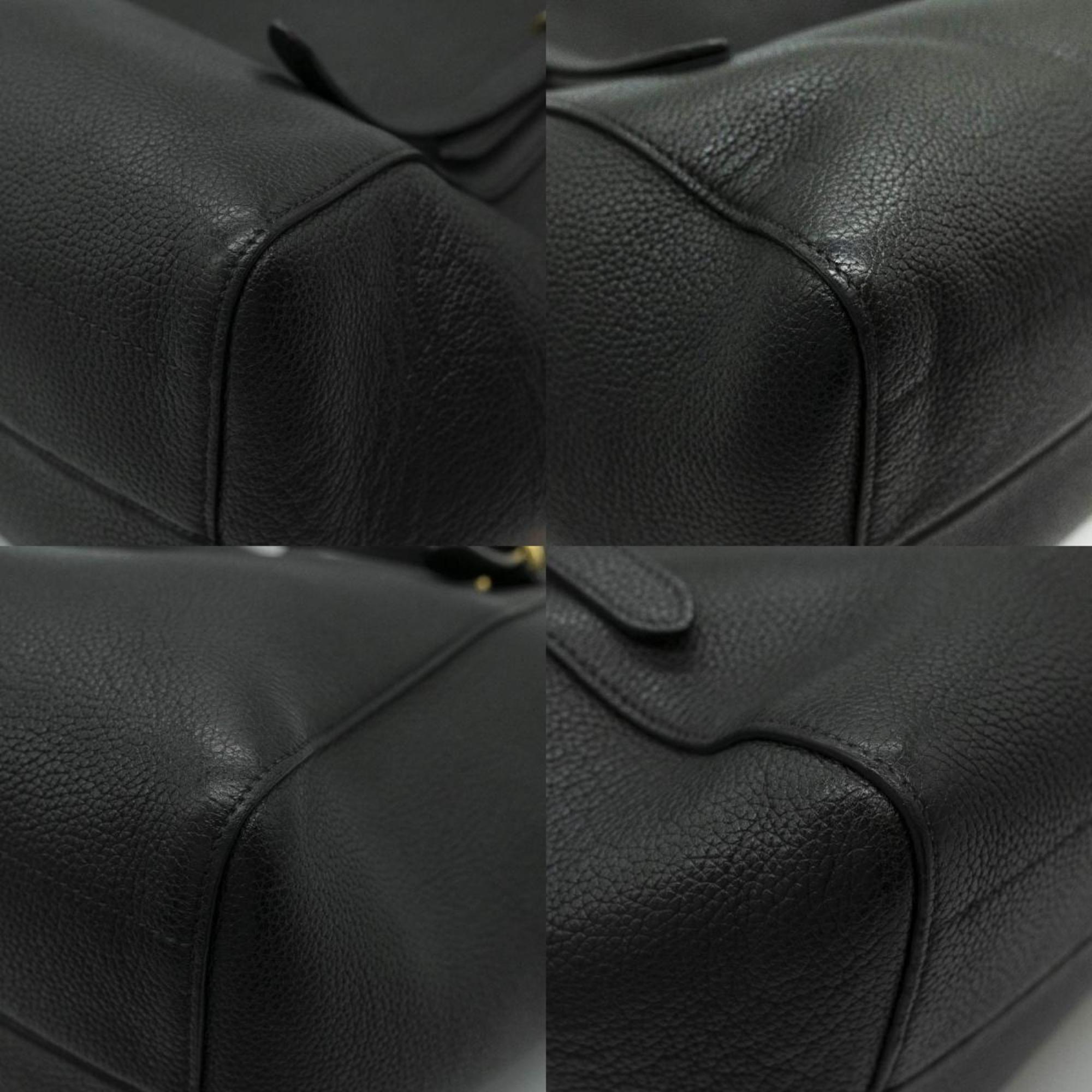 PRADA Tote Bag Leather Black Gold Men Women PD424