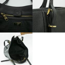 PRADA Tote Bag Leather Black Gold Men Women PD424