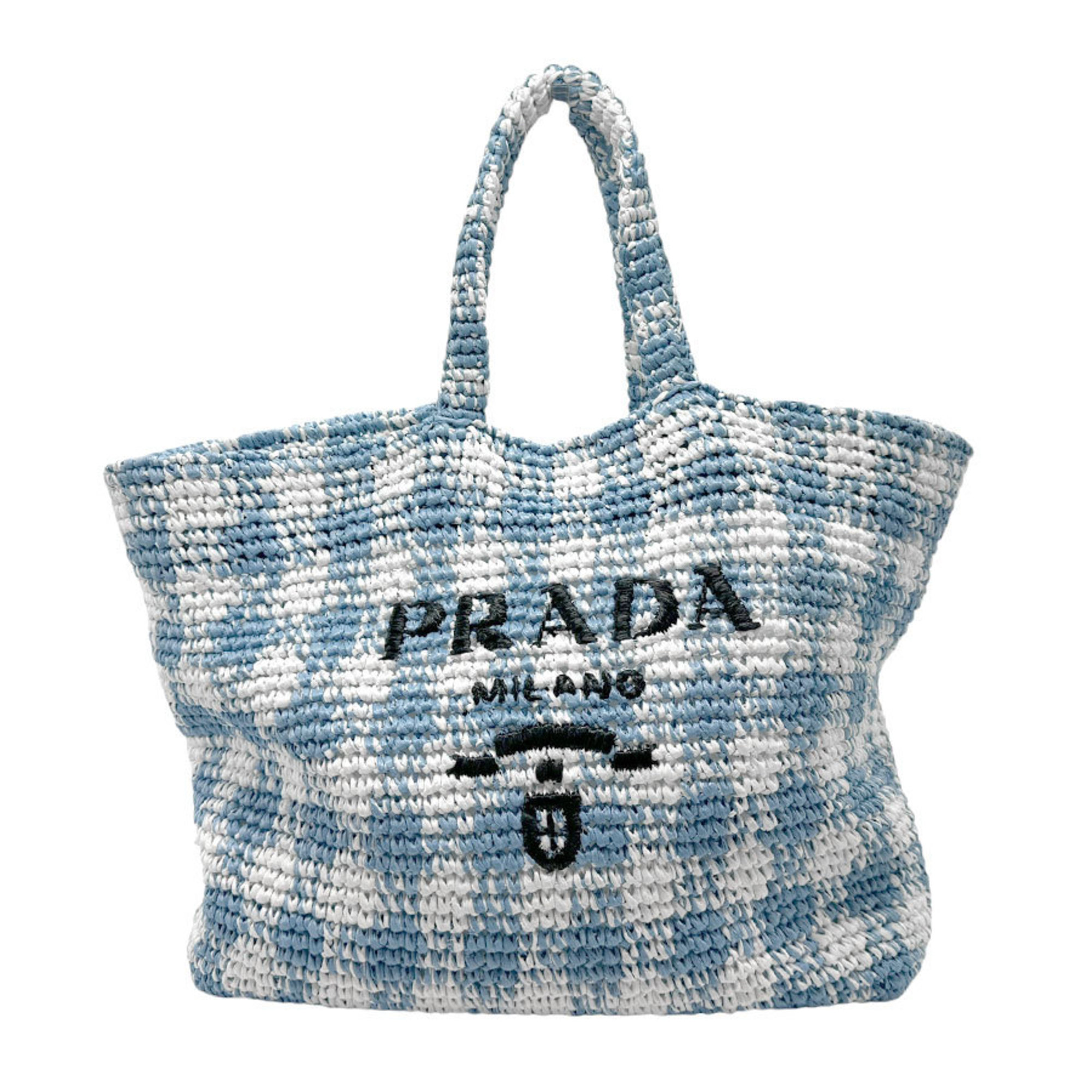 PRADA Handbag Crochet Tote Bag Raffia-like Thread Blue White Women's z2268