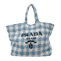 PRADA Handbag Crochet Tote Bag Raffia-like Thread Blue White Women's z2268