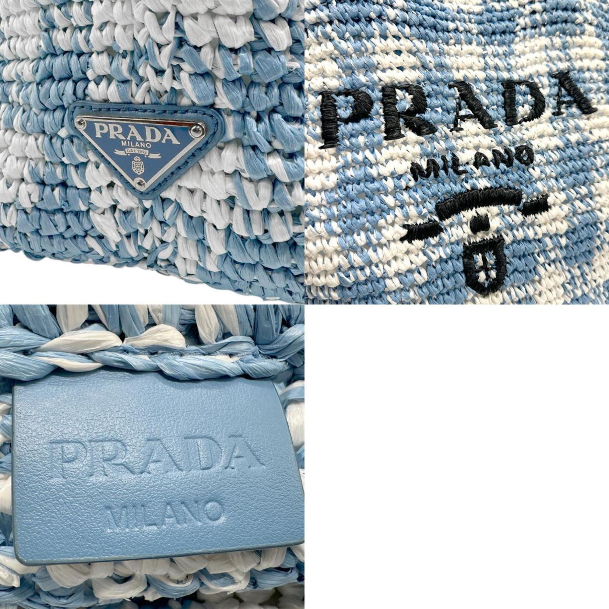 PRADA Handbag Crochet Tote Bag Raffia-like Thread Blue White Women's z2268