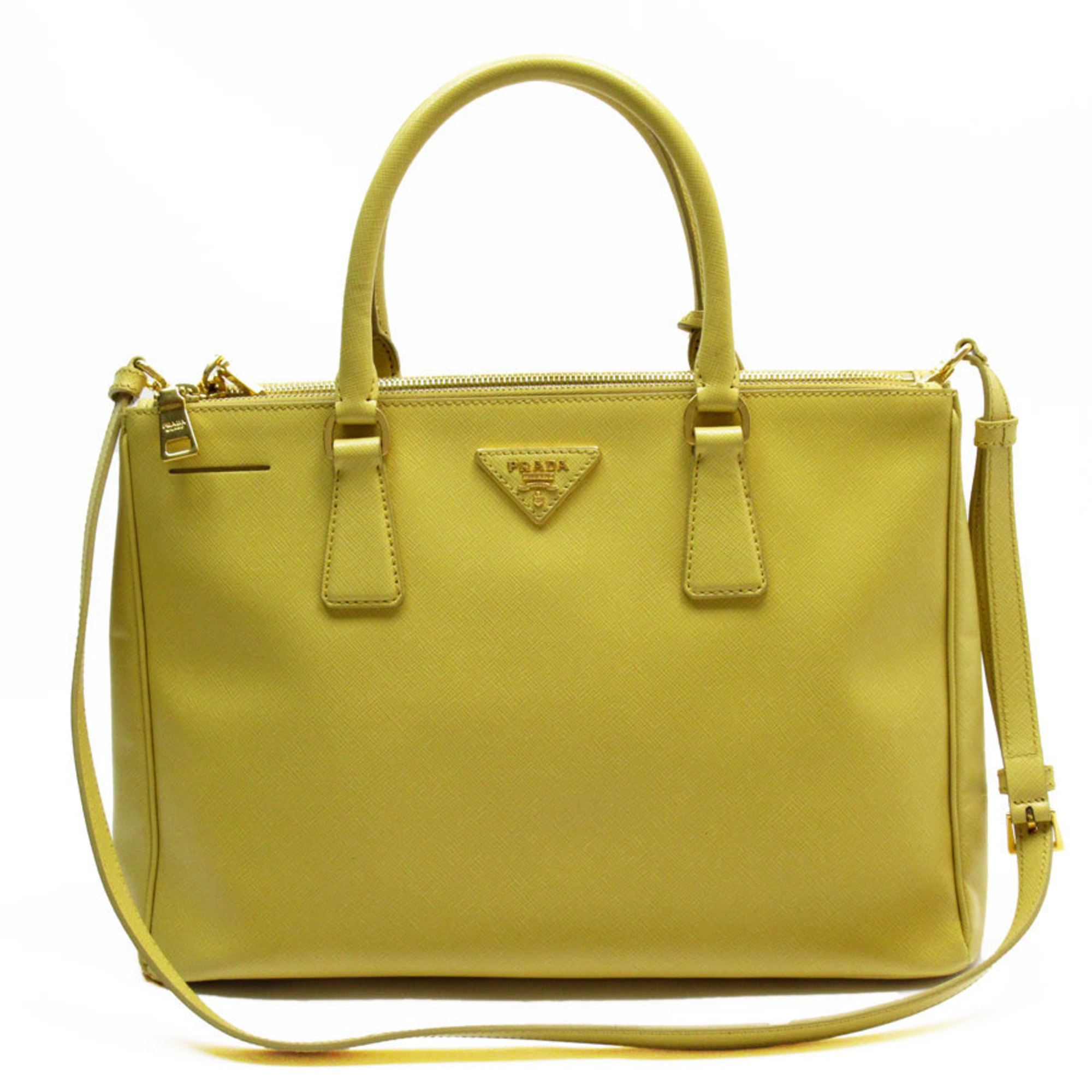 PRADA handbag shoulder bag leather yellow gold ladies w0665a