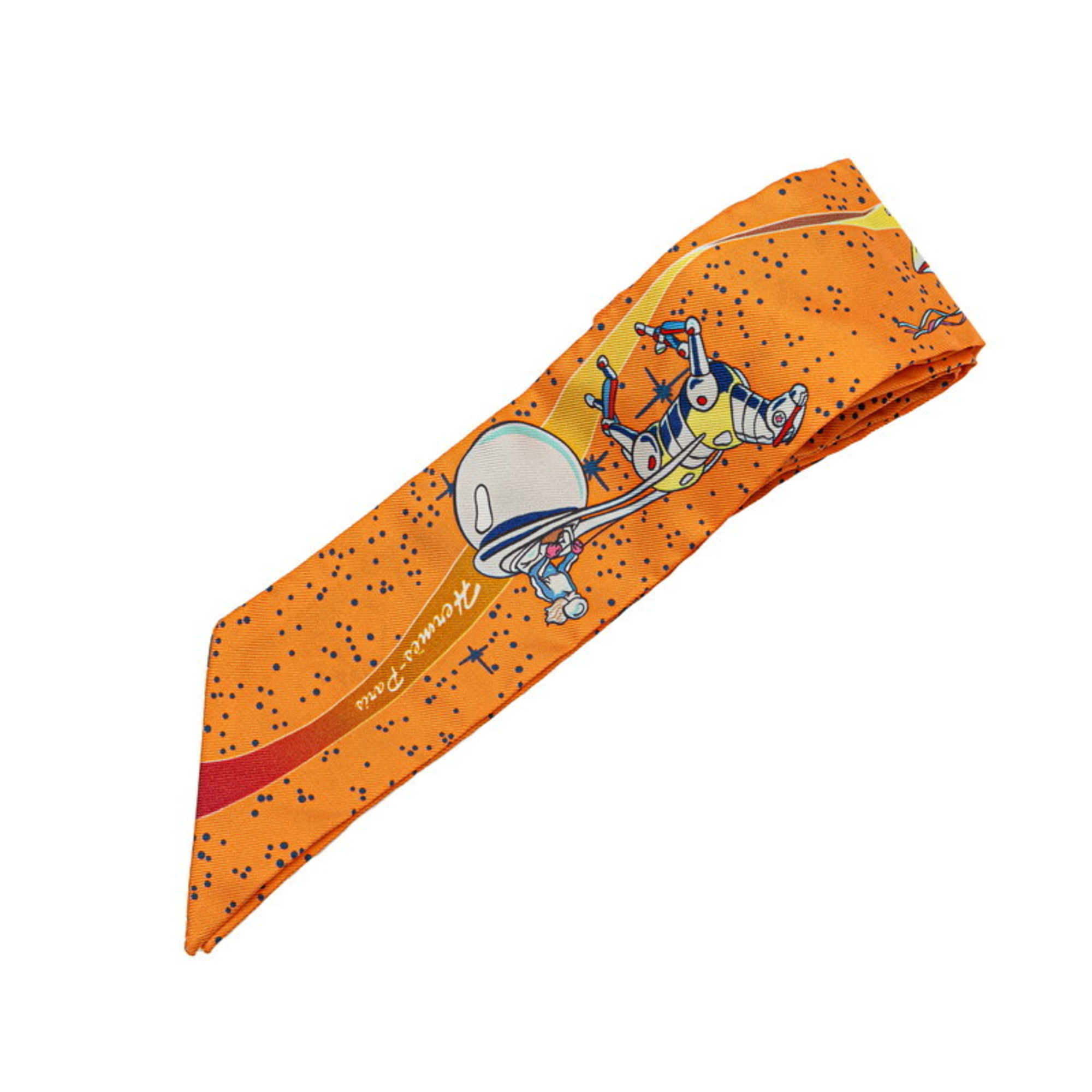 Hermes Twilly Space Derby HERMES Scarf Muffler Orange Multicolor Silk Women's