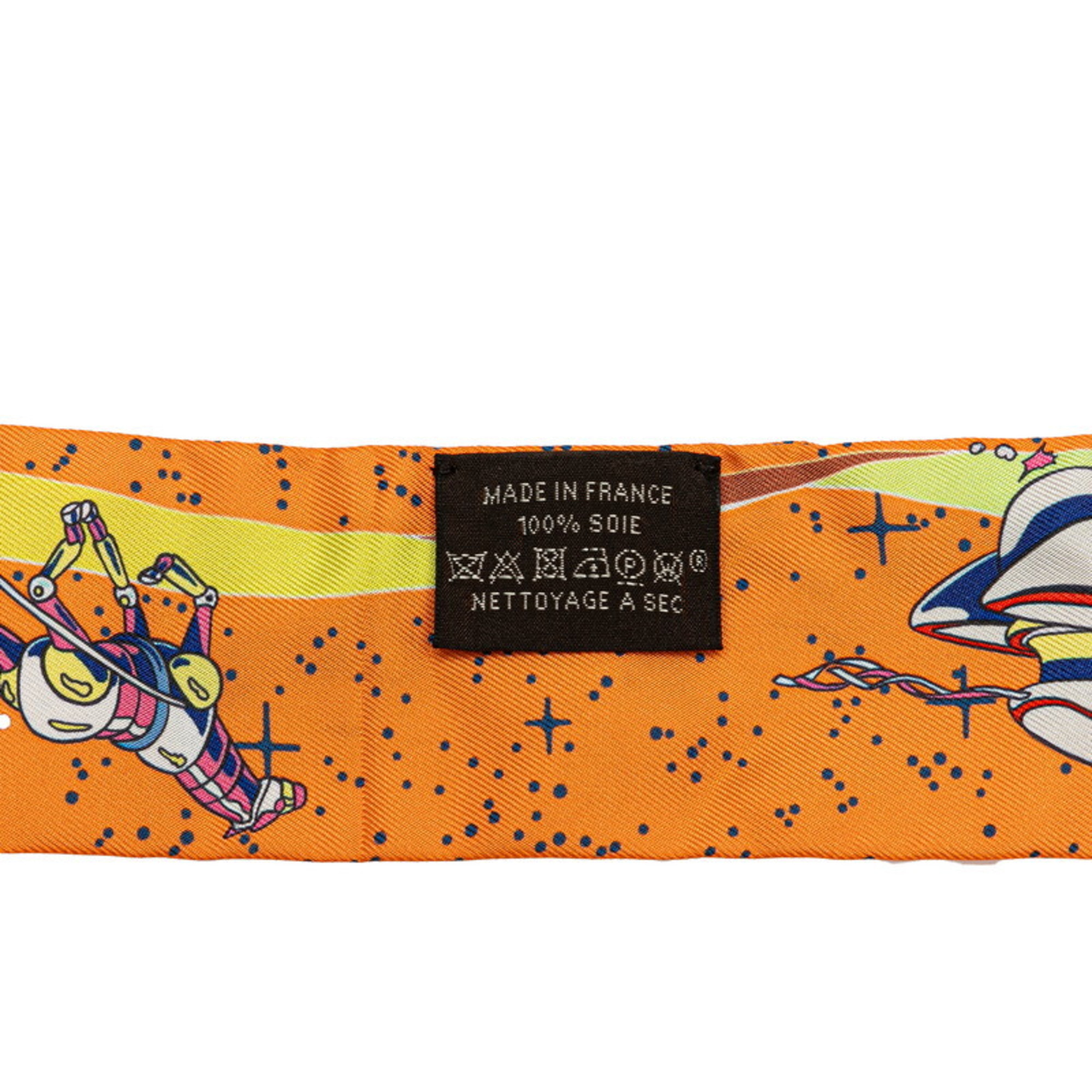 Hermes Twilly Space Derby HERMES Scarf Muffler Orange Multicolor Silk Women's