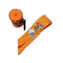 Hermes Twilly Space Derby HERMES Scarf Muffler Orange Multicolor Silk Women's