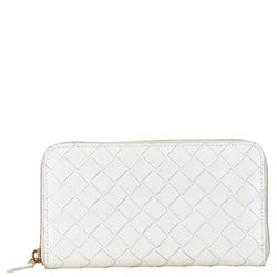 Bottega Veneta Intrecciato Round Long Wallet White Leather Women's BOTTEGAVENETA