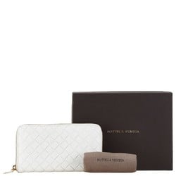 Bottega Veneta Intrecciato Round Long Wallet White Leather Women's BOTTEGAVENETA