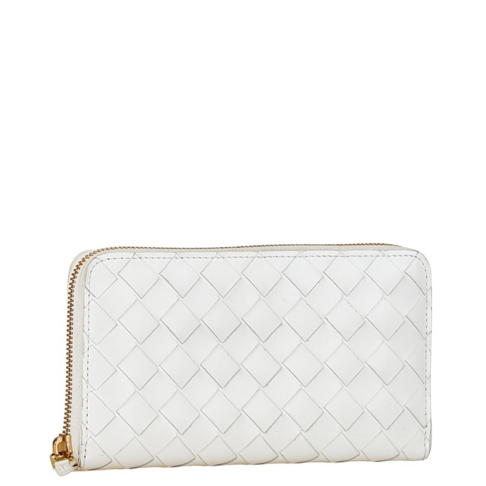 Bottega Veneta Intrecciato Round Long Wallet White Leather Women's BOTTEGAVENETA