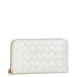 Bottega Veneta Intrecciato Round Long Wallet White Leather Women's BOTTEGAVENETA