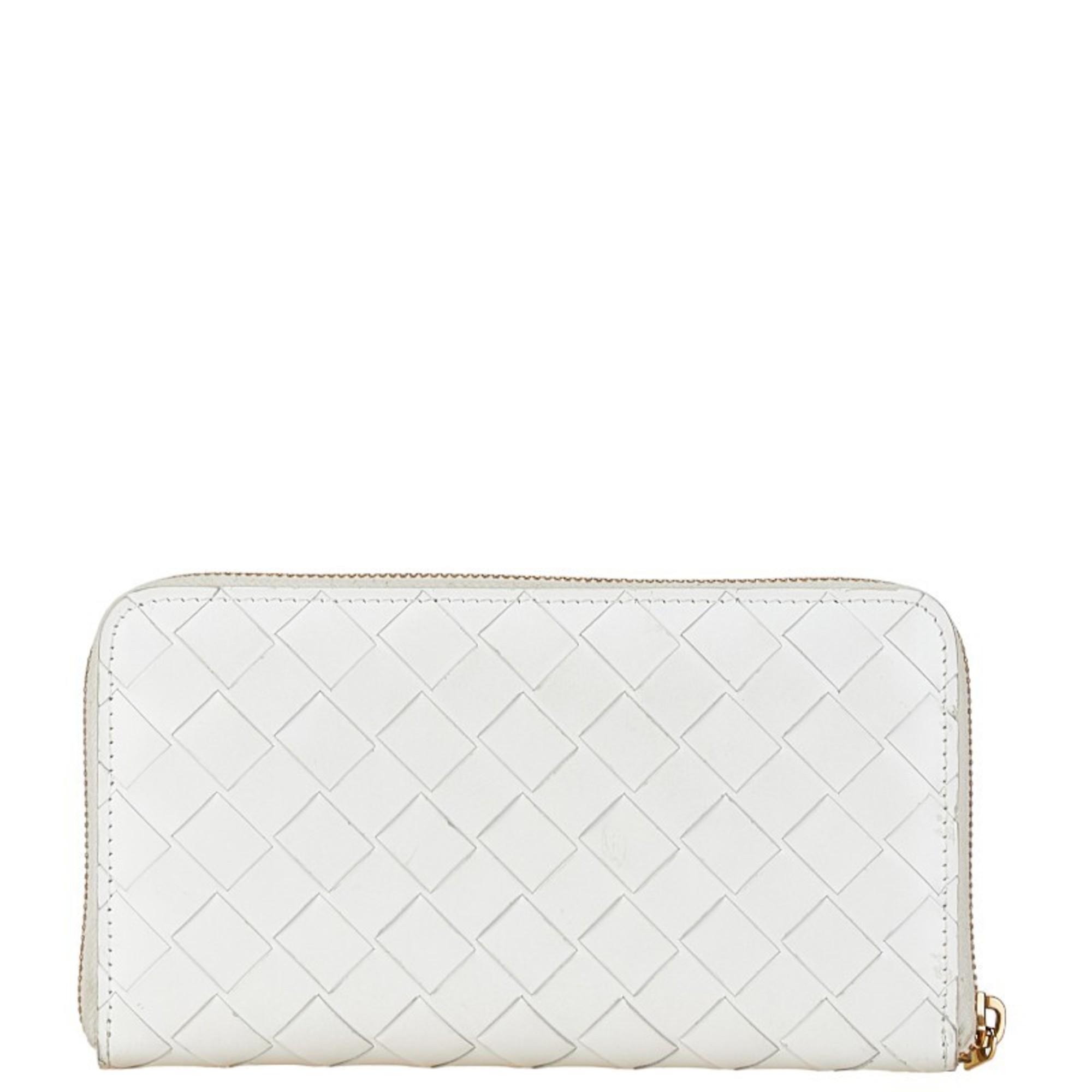 Bottega Veneta Intrecciato Round Long Wallet White Leather Women's BOTTEGAVENETA