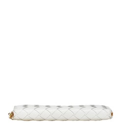 Bottega Veneta Intrecciato Round Long Wallet White Leather Women's BOTTEGAVENETA