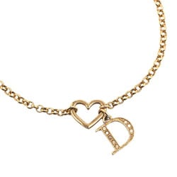 Christian Dior Dior D Rhinestone Heart Motif Bracelet Gold Plated Women's