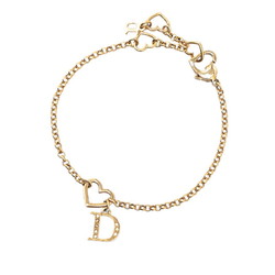 Christian Dior Dior D Rhinestone Heart Motif Bracelet Gold Plated Women's