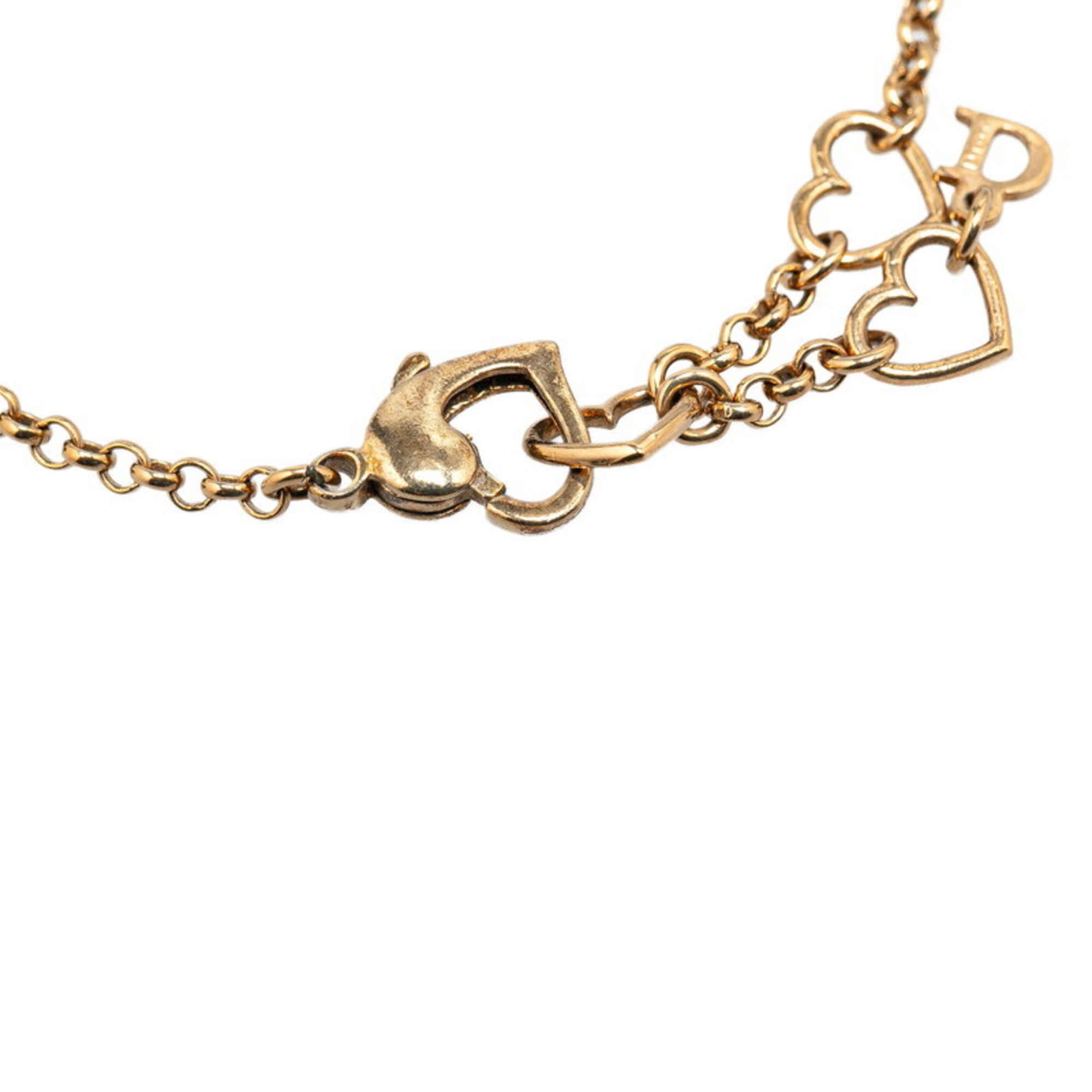 Christian Dior Dior D Rhinestone Heart Motif Bracelet Gold Plated Women's