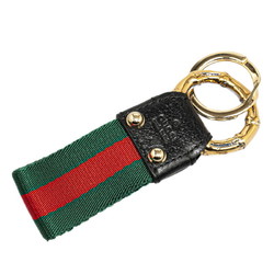 Gucci Sherry Line Keyring Black Red Green Gold Canvas Leather Plated Women's GUCCI